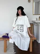 デザイン性のある半袖Tシャツワンピース【フリル付き・夏用・レタープリント・カジュアル】（セットアップ対応）