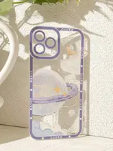 暗紫色の美しい夢幻星球iPhoneケース【シンプル・透明シリコン・各種モデル対応】