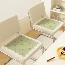クッション 椅子/オフィス/車用   ファー 滑り止め 秋冬用 グリーンクリーム風