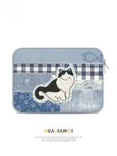 デニム素材の猫デザインノートパソコンケース【女性用・MacBook AirやMateBookに対応・おしゃれな収納バッグ】
