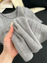 学院風の透かし編みニットTシャツ【夏用・ハート刺繍・コントラストカラー・ラウンドネック・インナー対応】