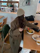 ブラウンハウンドトゥースウールオーバーコート【レトロバージョン・秋冬用・ロング丈】
