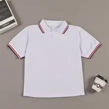 夏用ポロシャツ【白色・黒縁・ラウンドカラー・ゆったりサイズ・短袖】（セットアップ対応）
