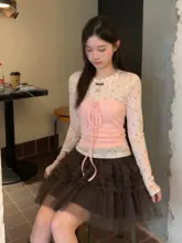 花柄ラウンドネック長袖インナーシャツ【春用・高級感・タンクトップ付き】（セットアップ対応）