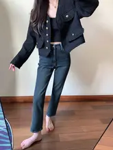 ハイウエストスリムフィットデニムパンツ【ストレートシルエット・大きいサイズ・小柄対応】（セットアップ対応）