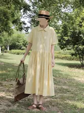 チェック柄カシュクール中長身丈ワンピース【ゆったりシルエット・半袖】
