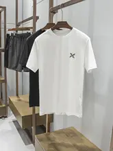 極上の柔らかさ！夏用サテンコットン 男性用刺繍ラウンドネック半袖Tシャツ