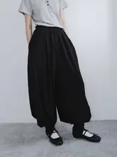 夏用の涼感アイスシルクコットン羊腿パンツ【ボタン開き・スリットデザイン・ブラック・テーパード】