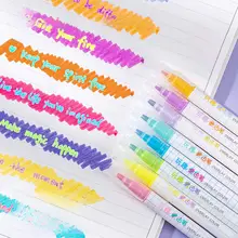 蛍光ペン 両頭 重ね塗り マカロンカラー 淡色 学生用 斜めカット 丸芯 2線幅 手帳 デコ DIY 「deli」