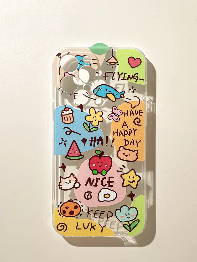 手描きカートゥーンデザインのiPhoneケース：透明シリコン製の保護とデザイン性を実現
