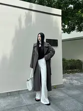 PAPERLLL レディース テーラーカラー トレンチコート【秋用・中長丈・カーキ色】