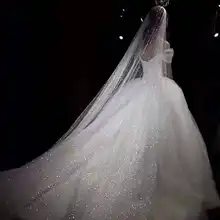 星空デザインの超きらめく二重レングスベール【ロングトレイン・シングルレイヤー・新婦用】