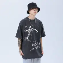 レトロプリントTシャツ【ショートスリーブ・ヒップホップスタイル・バスケットボールデザイン】