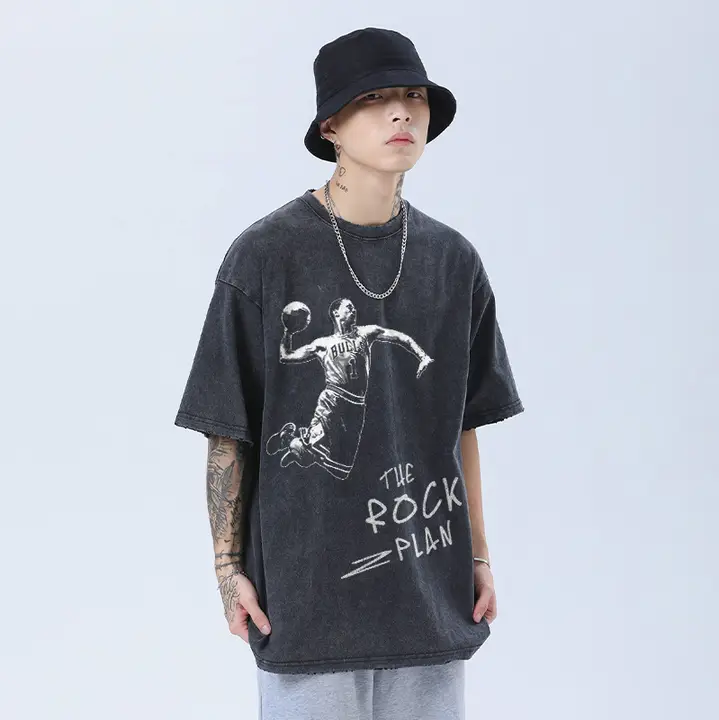 レトロプリントTシャツ【ショートスリーブ・ヒップホップスタイル・バスケットボールデザイン】