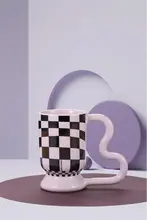 CONGSTUDIO 北欧風 チェスボードデザイン 陶器マグカップ【コーヒー＆ミルク用・レトロスタイル】