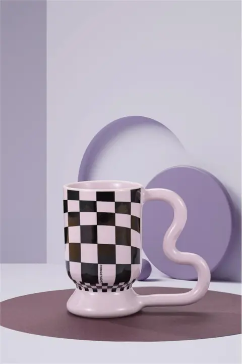 CONGSTUDIO 北欧風 チェスボードデザイン 陶器マグカップ【コーヒー＆ミルク用・レトロスタイル】