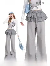 チェック柄のパンツ【秋冬用・ワイドレッグ・美脚効果】（セットアップ対応）