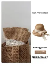 レースリボンの手作りかぎ針編み草編み漁師帽【日常通勤用・ビーチ用・日よけ】
