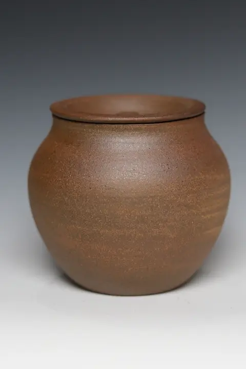 シンプルなデザインの粗陶製茶器【蓋付き・広口・手作り】