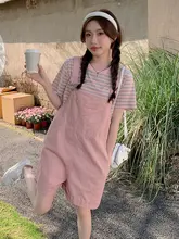 夏用ピンクサロペットパンツ【フィット・ハイウエスト・ストレートシルエット・カジュアル】（セットアップ対応）