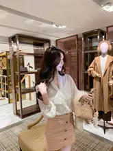 微透けリボン付きレースシフォンシャツ【春秋用・女性用】
