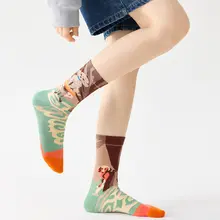 アートデザインの女性用中筒ソックス【通気性・コットン・レトロスタイル】
