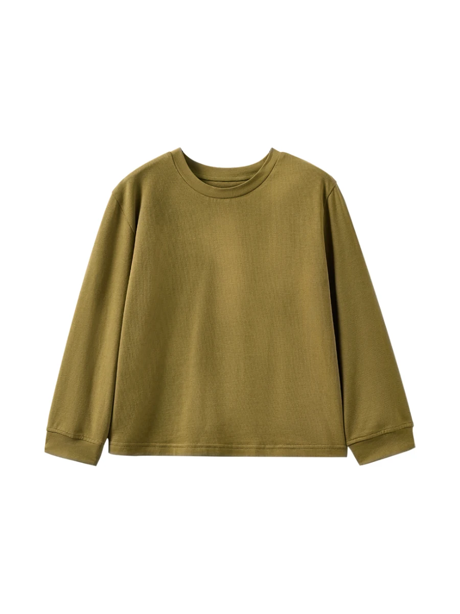 春秋用 子供向けグリーン長袖Tシャツ：伸縮性と親肤性を重視した日常着の選択肢