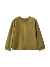 春秋用 子供向けグリーン長袖Tシャツ【伸縮性のあるニット・クルーネック】