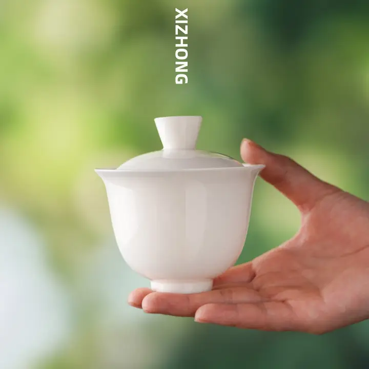 白瓷製の茶器【二才蓋碗・家庭用・防熱設計】
