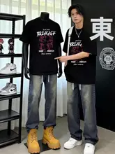 アメリカンスタイルのコットン半袖Tシャツ【カジュアルファッション・男性用】（セットアップ対応）