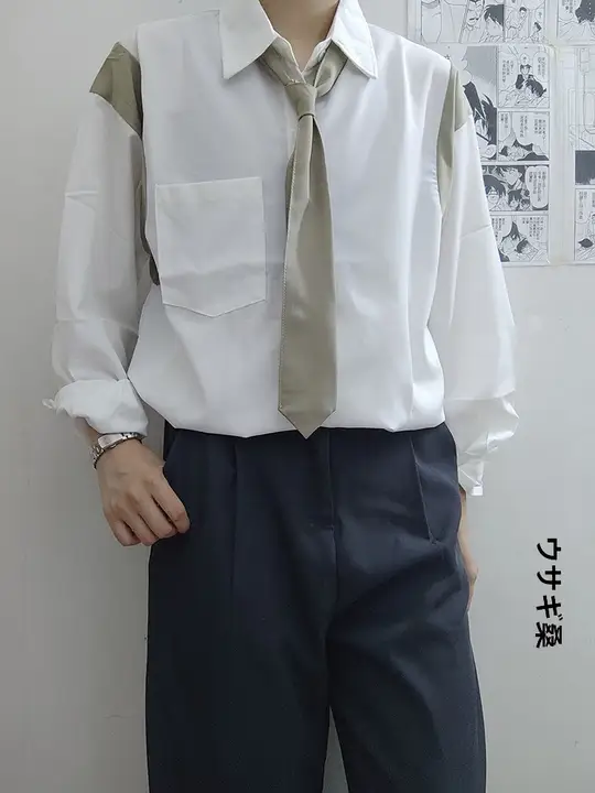 長袖カジュアルシャツ【秋冬用・ネクタイ付き・大学風・制服スタイル】