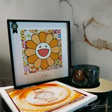 村上隆デザインの飾り絵【インテリア・四角形・ひまわりモチーフ】