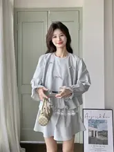 新中式リボンデザインのレース裾ブラウスとミニスカート【春秋用・絶美コーディネート】（セットアップ対応）