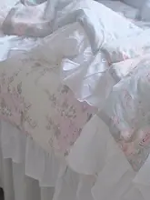 華やかな花柄フリル付きリネン春秋用かけ布団【フランス風デザイン・輸入製】