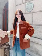 デザイン性のあるコーデュロイプリントリバーシブルダックダウンジャケット【ショート・冬用・女性用】