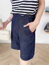 深い青色のハイウエストデニムパンツ【夏用・ストレート・ワイドレッグ】