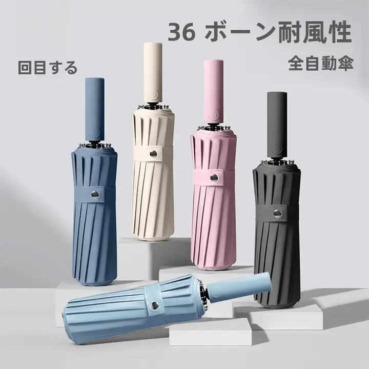 36本骨 自動開閉 UVカット晴雨兼用傘【ブラックゴム・折りたたみ式】