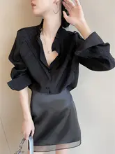 黒いサテン光沢仕上げのシフォン切り替えAラインスカート【夏用・ファッショナブル・ミニ丈】