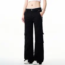 StreetStudio レディース 秋冬用 ブラック ワイドパンツ【低腰・微フレア・ストレート】