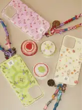 スマホケース iPhone用 MagSafe対応 二重構造 大穴デザイン 可愛い 花柄 手書きイラスト マグネットスタンド 耐衝撃 耐傷つき 変色防止「BeanAndBean」