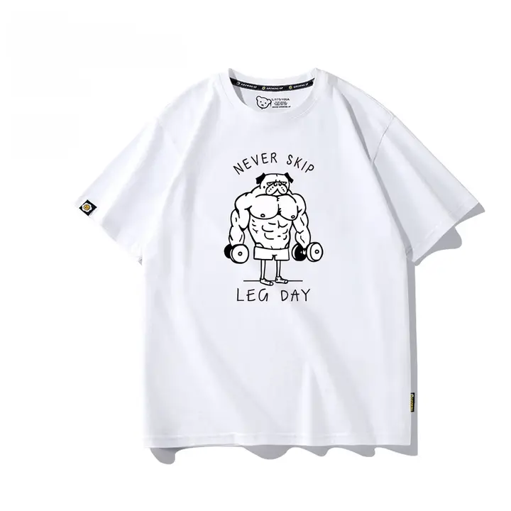 レッグデイを楽しもう！カジュアルなユーモアデザインのコットンTシャツ【男女兼用・ゆったりサイズ】