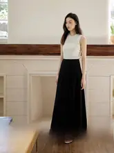 GINNKEE シンプルな通勤用ハイウエスト白色長袖Aラインスカート【夏用・足首丈・フレアデザイン】
