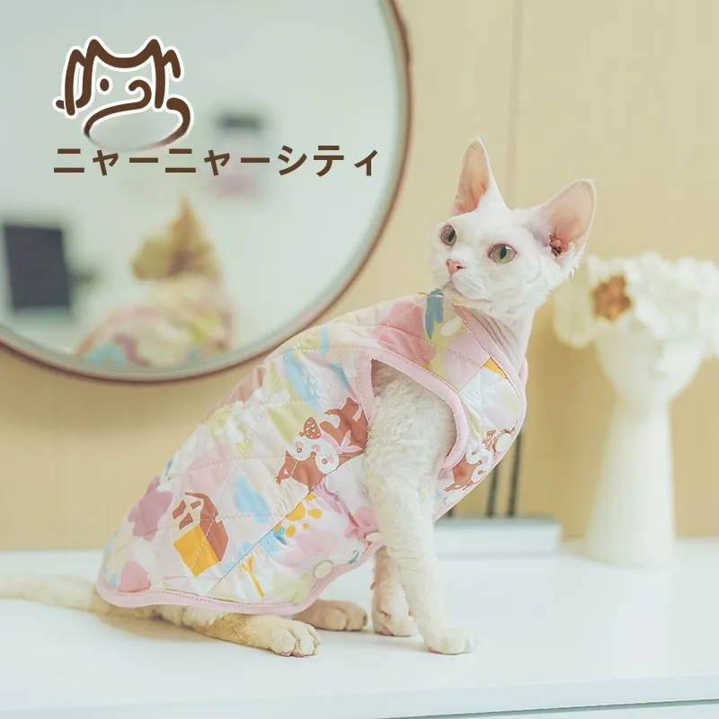 無毛猫用ジャケット：スフィンクス・デボン向けの冬用加綿フリースライニングベスト