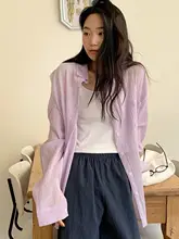 高級感のある紫色長袖シャツ【夏用・韓国風・デザイン性のある個性的なトップス】