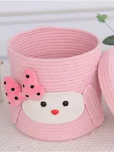 かわいいデザインの収納バスケット【コットン紐製・フタ付き・おもちゃや小物の整理に最適】