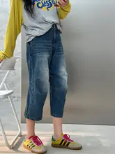 ハイウエストのダブルプリーツデザイン クロップドデニムパンツ【女性用・ゆったりシルエット・スリム効果】