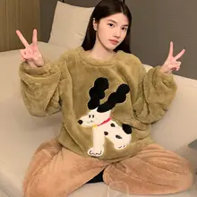 秋冬用コレクション！珊瑚絨 の厚手ルームウェア【可愛いアニマルデザイン・フィット・大きいサイズ・外出可能】（セットアップ対応）