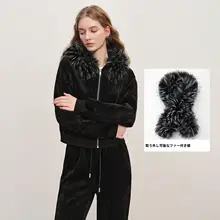 デザイン性に優れたミニ丈ファー付き短丈ジャケットとゆったりしたスノーチンネル休闲パンツ（セットアップ対応）