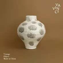 白色 手描き 陶器花瓶【復古スタイル・ホテル用・玄関装飾用】