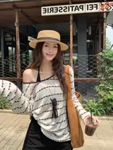 ストライプのUVカットカーディガン【女性用・夏用・薄手・ルーズフィット・ノースリーブ・長袖】（セットアップ対応）
